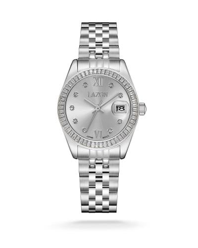 ساعة نسائية من الستيل بميناء فضي - Silver