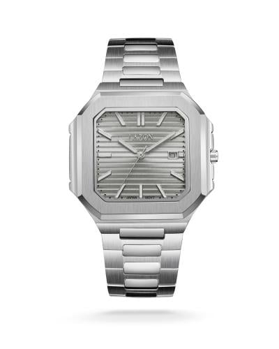 ساعة رجالية من الستيل بميناء رصاصي - Moonlight Gre...