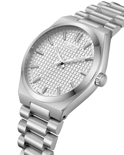 ساعة رجالية من الستيل بميناء فضي - Silver