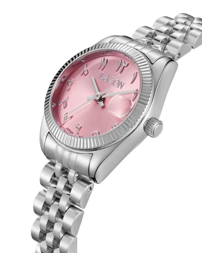 ساعة نسائية من الستيل بميناء وردي - Pink