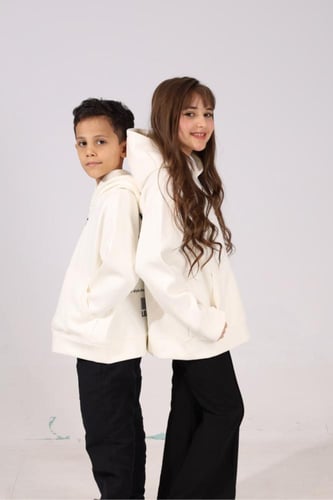 هودي أطفال ابيض بكتابة من الخلف