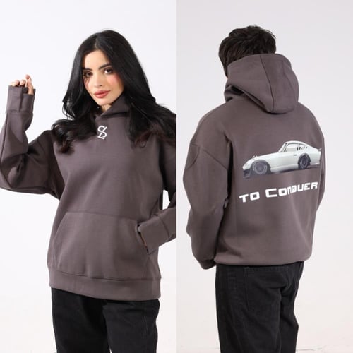 هودي اوفر سايز رمادي بصورة من الخلف