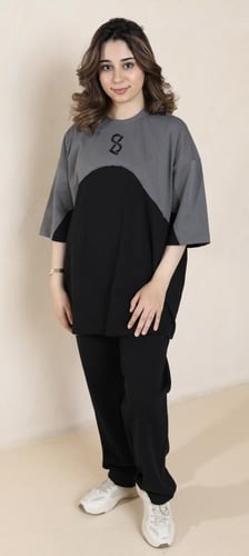 تيشرت أسود ورمادي بكتابة من الخلف