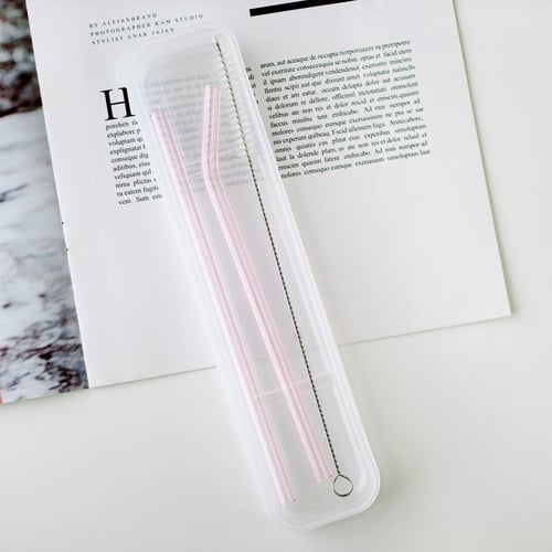 2 مزاز زجاج وردي + فرشاة تنظيف