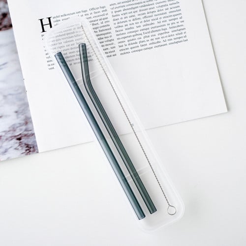 2 مزاز زجاج أسود + فرشاة تنظيف