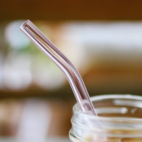 2 مزاز زجاج وردي + فرشاة تنظيف