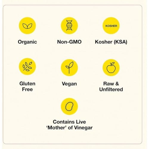 براغ خل التفاح العضوي الخام، غير مصفى، 473 مل