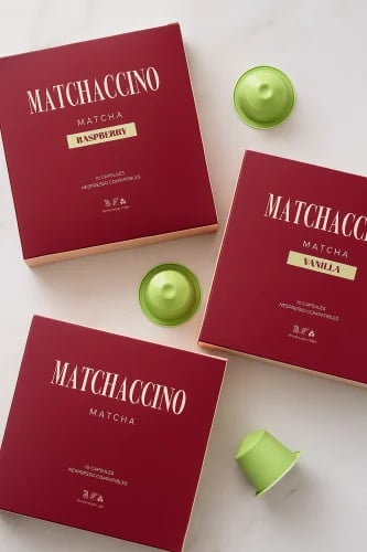 Matcha capsules with various flavors containing 10...