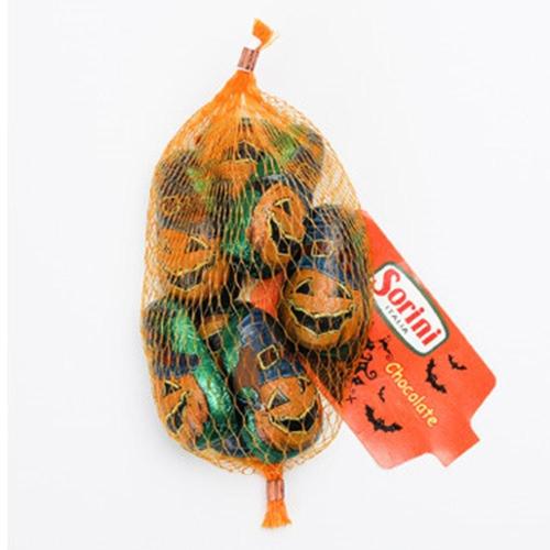 Chocolate in the shape of skeletons in a mesh bag...