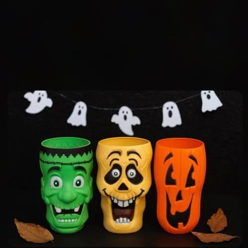 Plastic cups with a scary winter theme used more t...