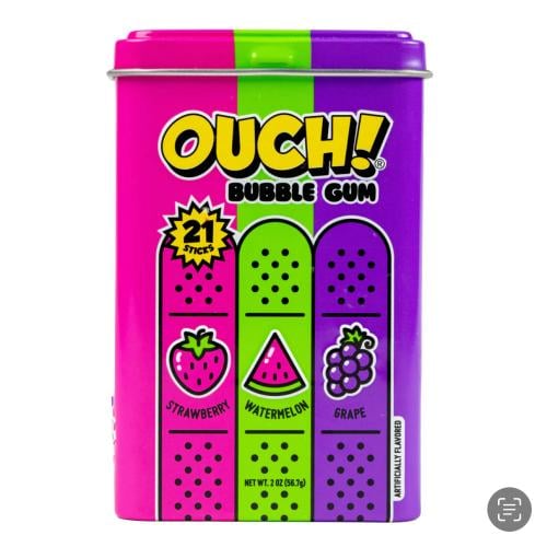 The famous OUCH! gum contains 3 flavors inside.