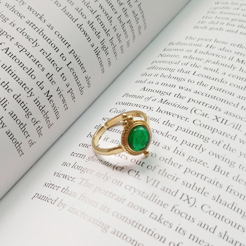 خاتم اخضر , من الفضة الاسترليني عيار 925 مطلي بالذ...