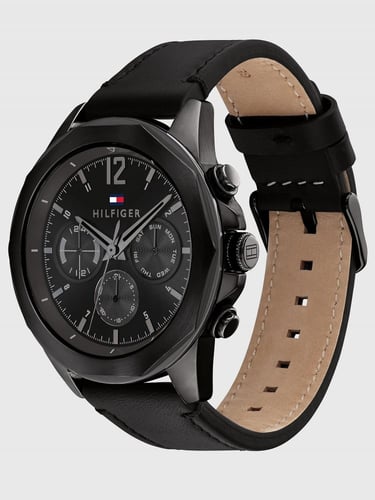 ساعة تومي هيلفيغر جلد أسود