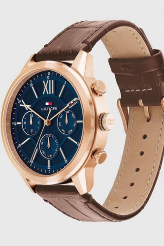 ساعة تومي هيلفيغر جلد بني