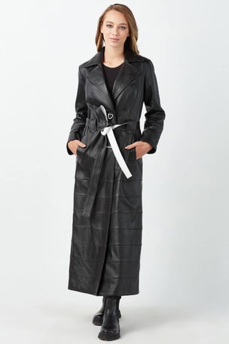 معطف ريتا جلد طبيعي للنساء باللون الأسود من DERIZA...