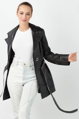 معطف قصير من الجلد الطبيعي للنساء من DERIZA - أصلي