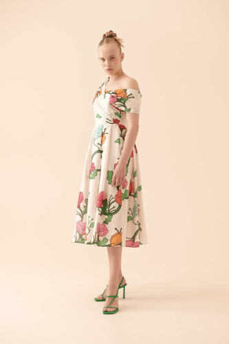 فستان ميدي نسائي - اللون القياسي - تصميم مطوي أنيق...