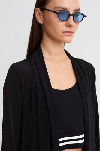 كارديجان نسائي طويل من الجيرسيه بتفاصيل مخططة - تص...