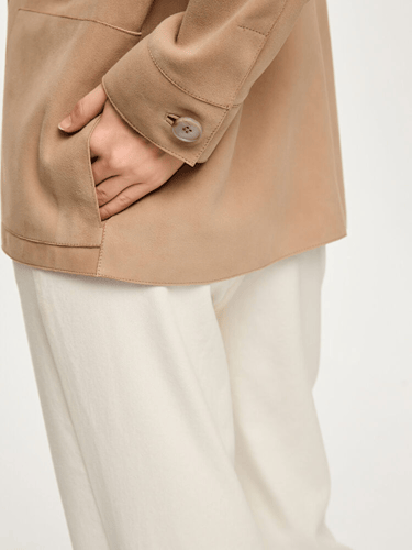 جاكيت من جلد الغزال الطبيعي - لون هافان (بيج) - فخ...