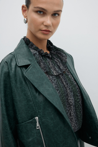 جاكيت مزدوج الصدر بسحاب وكبس - أخضر - تصميم عصري -...