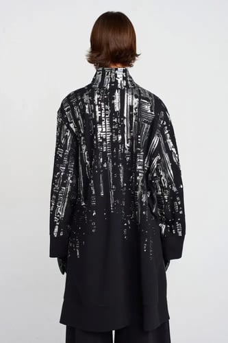 فستان نسائي قصير أسود منفوش بنقشة فضية - تصميم عصر...