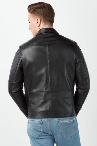 معطف جلد طبيعي أسود للرجال من DERIZA - أصلي