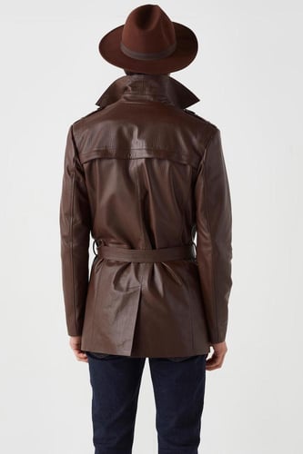 معطف بونو من الجلد البني للرجال من DERIZA - أصلي