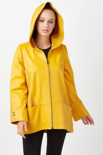 معطف من الجلد الطبيعي للنساء بلون الخردل من DERIZA...