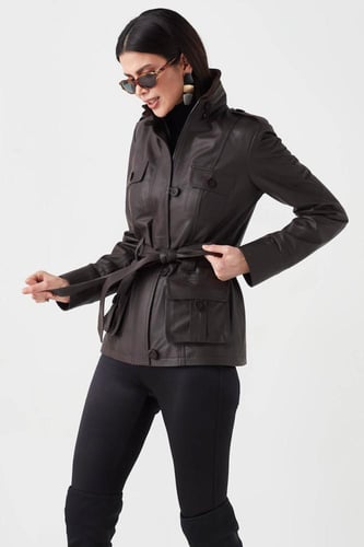 معطف واق من المطر للنساء من الجلد الطبيعي من DERIZ...