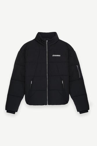 جاكيت منتفخ بسحاب أسود معطف رجالي الدفء والراحة Le...