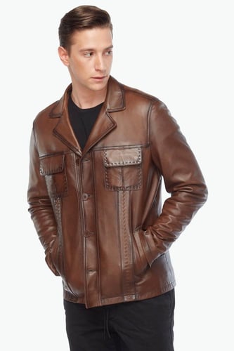 معطف جلد رجالي جلد طبيعي من DERIZA - أصلي