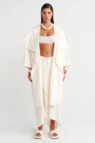 جاكيت ذو ياقة منحوتة متعددة الطبقات -ابيض - تصميم...