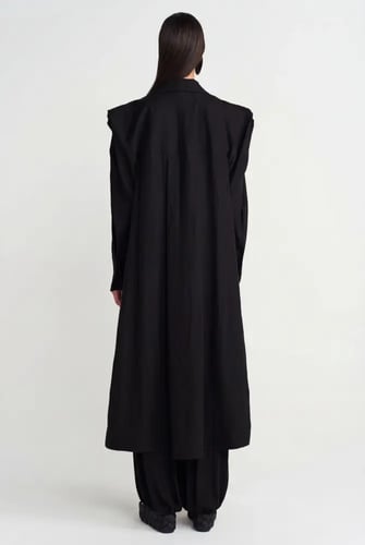 جاكيت مبطن طويل - أسود - إطلالة أنيقة وعصرية - قطع...