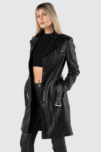 معطف جامي من الجلد الأسود من DERIZA - أصلي