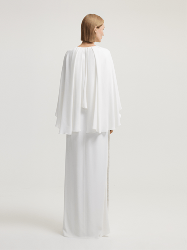 فستان بكيب شيفون وتطريز كريستال - أبيض - لإطلالة ا...