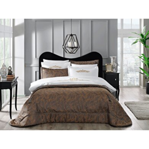 طقم مفرش ولحاف زفاف قطن - بني مشجر - لمسة عصرية لغ...