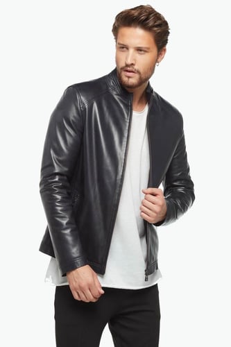 معطف جلد أزرق داكن من DERIZA - أصلي