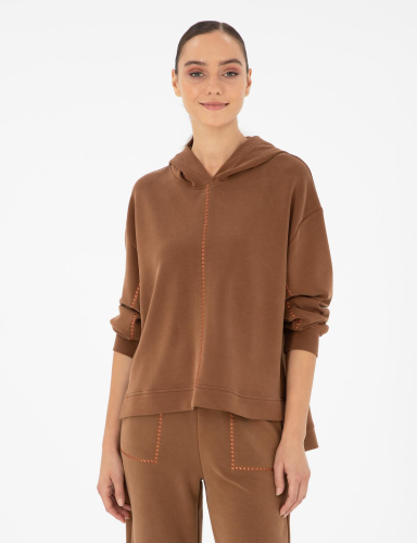 سويت شيرت نسائي – pierre cardin – قصة فضفاضة – مودال – بني – S-XL – صنع في تركيا