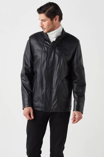 معطف جلد أسود للرجال من DERIZA -أصلي