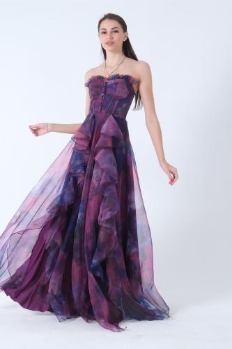 فستان نسائي شيفون بنفسجي مزركش من feminist - أصلي