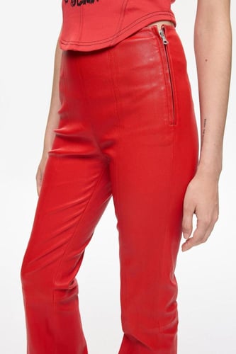 بنطال جلدي 002 – أحمر غامق – جلد طبيعي – نسائي – L...