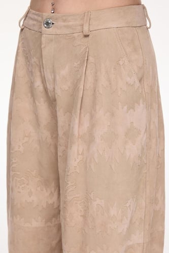 بنطال جلد الغزال - بيج - نسائي - تصميم فاخر واسع -...