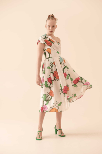 فستان ميدي نسائي - اللون القياسي - تصميم مطوي أنيق...