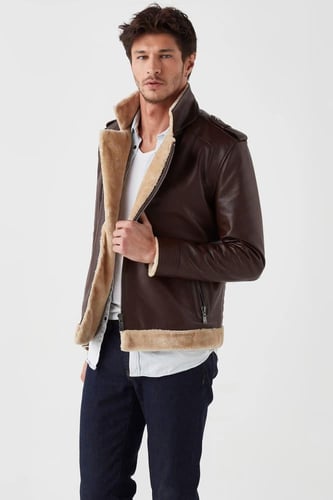 معطف جلد طبيعي للرجال من DERIZA - أصلي