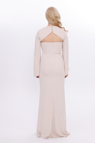 فستان سهرة كريب مطرز مع جاكيت بوليرو - كريمي ملكي...