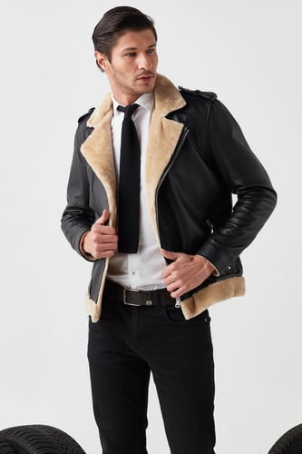 معطف جلد طبيعي للرجال من DERIZA - أصلي