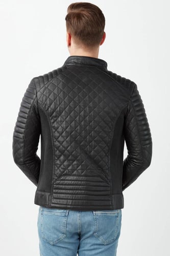 معطف أليكس من الجلد الطبيعي للرجال باللون الأسود م...