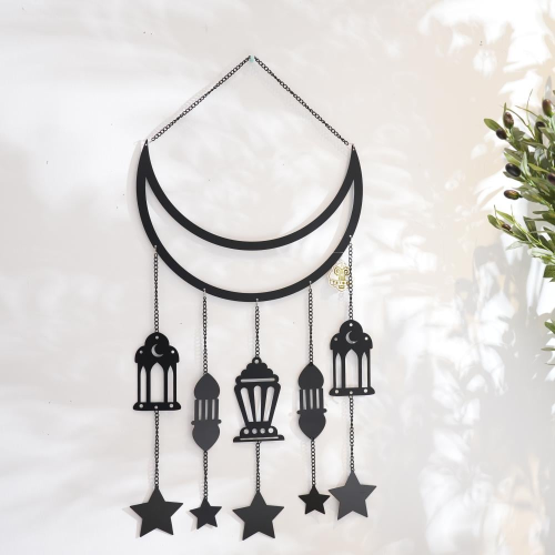 تعليقة جدارية معدنية سوداء - تصميم هلال وفوانيس مت...