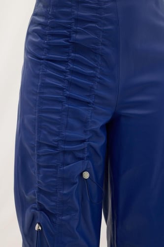 بنطال جلدي كرة نارية زرقاء بخصر متوسط - شبابي - Le...