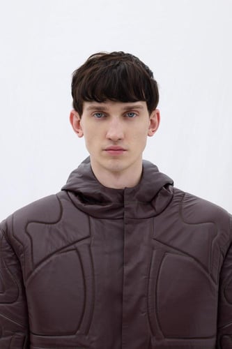 جاكيت جلدي - كستنائي قديم - غطاء رأس وسحاب خامة جل...